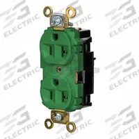 HUBBELL Receptacle: Duplex, 5-20, Green, 125V AC, 20 A, 2 Pole / 3 Wire (MPN HBL5362STGN)
