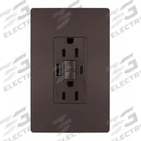 USB Receptacle: Duplex, 5-15R, 2 USB Ports, USB Type A/C, Dark Bronze, 125V AC, 15 A, GFCI (MPN 1597TRUSBACDBC4). Key specifications — Brand: LEGRAND.