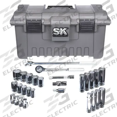 SK PROFESSIONAL TOOLS Socket Wrench Set: 1/2 in Drive, 28 Piece, 6-Point, SAE - SAE Socket Sets with Drive Tools