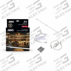 LED Tape Light Starter Kit: Warm White, Top Bend, 200 lm, 3000K, 16 ft Lg, 60 W Watt, 24 V DC (MPN JFXKIT 24V 200LM 16FT 30K 90CRI DL PLGD). Key specifications — attr1262690: 60W Pluggable Power Supply (JFXDRV 120VAC PLGD 60W); attr1262672: 26 ft; attr1262678: Warm White; attr1262680: 3000K; attr1262682: LITHONIA LIGHTING.