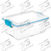 STERILITE Storage Tote: 3 gal, 16 1/8 in x 11 1/4 in x 6 3/4 in, Clear Body Body, Blue Lid, Blue (MPN 19424306). Key specifications — attr1188666: Plastic; attr1188675: Clear Body; attr1188676: Blue; attr1188687: STERILITE.