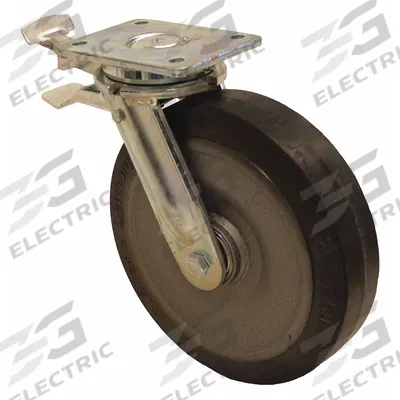 APPROVED VENDOR Plate Caster: Swivel, Total Lock, Rubber, 9 13/16 in Wheel Dia - Medium-Duty Plate Casters