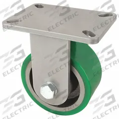 HAMILTON Plate Caster: Rigid, Polyurethane, 6 in Wheel Dia, 3 in Wheel Wd, 8 in Mounting Ht, Ball (MPN R-SEC-63DB). Key specifications — Wheel/Tread Color: Green; Brand: HAMILTON; Roll Up: Rigid.