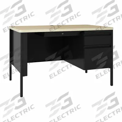 HIRSH Single Pedestal Desk: Melamine Laminate/Particleboard, Maple, 1 Pedestals - Pedestal Desks