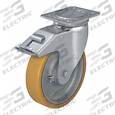 APPROVED VENDOR Plate Caster: Swivel, Total Lock, Polyurethane, 6 5/16 in Wheel Dia. - General-Purpose Maintenance-Free Plate Casters