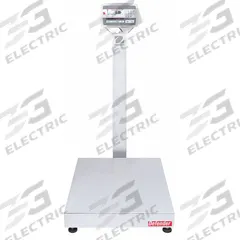 OHAUS Industrial Bench Scale: 23 5/8 in x 31 1/2 in, IP67, Column-Mounted, Defender 5000 (MPN 30461706). Key specifications — Connection Ports: 2 In/4 Out Discrete I/O; Readability: 0.05 lb/20 g; Brand: OHAUS; Weighing Surface Material: Stainless Steel.