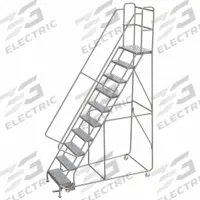 BALLYMORE Rolling Ladder: 8.3 ft Platform Ht, Assembled, Aluminum, Manual Lock, Perforated (MPN WLAR110246). Key specifications — Includes Handrails: Handrails Included; Material: Aluminum; Brand: BALLYMORE; Color: Gray.