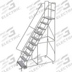 BALLYMORE Rolling Ladder: 8.3 ft Platform Ht, Assembled, Aluminum, Manual Lock, Perforated (MPN WLAR110246). Key specifications — Includes Handrails: Handrails Included; Material: Aluminum; Brand: BALLYMORE; Color: Gray.