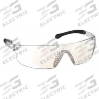 RADIANS Safety Glasses: Light Gray Lens, Frameless, Indoor/Outdoor, Black/Clear Frame (MPN RS1-90). Key specifications — Brand: RADIANS; Frame Color: Black/Clear; Lens Color: Light Gray.