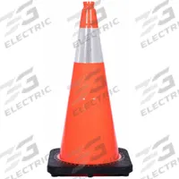 Traffic Cone with Bands: MUTCD/NCHRP-350, 28 in Cone Ht, Orange, High-Intensity Prismatic, PVC (MPN RS70045CT3M6). Key specifications — Base Color: Black; Brand: APPROVED VENDOR; Cone Material: PVC; Legend: Blank; Includes: Grip Top.