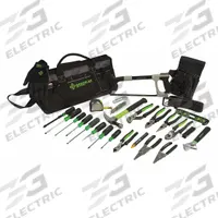 GREENLEE Electricians Tool Kit: 26 Total Pcs, Tool Bag, 20 or more Pieces Range (MPN 0159-28MULTI). Key specifications — attr646319: Sockets Not Included; attr548984: (1) Voltage Detector; attr548989: (1) Specialty Pliers; attr646318: SAE; attr548987: None; attr548988: (1) Adjustable Wrench; attr548990: (1) Knife; attr552361: None.