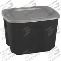 HOMZ Storage Tote: 18 gal, 23 1/2 in x 17 1/2 in x 15 1/2 in, Black Body, Gray Lid, Nesting Capable (MPN 6618GRBKTS.08). Key specifications — Material: Plastic; Edge/Corner Design: Rounded; Body Color: Black; Lid Color: Gray; Brand: HOMZ; NSF Certified: Not NSF Certified; Nestable: Nesting Capable.