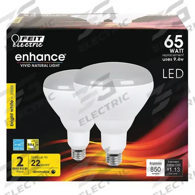 FEIT ELECTRIC Compact LED Bulb: LED, BR40, Medium Screw (E26), 9.4 W Watt, 3000K, Frosted - Bulged Reflector (BR) Lamps