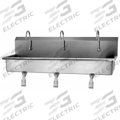SANI-LAV Wash Station: 3 Stations, 8 in Bowl Dp, 57 in Bowl Lg, 16 1/2 in Bowl Wd - Three-Station Wall-Mounted Wash Stations with Faucets