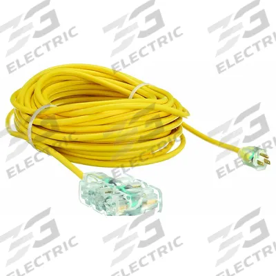 APPROVED VENDOR Extension Cord: Outdoor Use, 100 ft Lg, 6 Outlets, 5-15P, 12/3, SJTOW, Yellow - Outdoor Extension Cords with Multiple Outlets