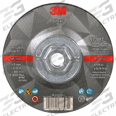 3M Depressed Center Grinding Wheel: Type 27, 4 1/2" x 1/4" x 5/8"-11, Ceramic - Cool-Cutting Grinding Wheels for Carbon & Stainless Steel