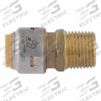 SHARKBITE MAX Push-Fit Adapter Fitting: Straight, 1/2 in OD x 1/2 in Pipe Size, Brass, Adapter (MPN UR120). Key specifications — Brand: SHARKBITE MAX.