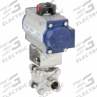 APPROVED VENDOR Pneumatically Actuated Two-Way Ball Valve: 3/4 in, 316 Stainless Steel - 3-A Certified Stainless Steel Pneumatically-Actuated Ball Valves