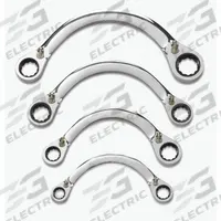 GEARWRENCH Box End Wrench Set: Alloy Steel, Chrome, 4 Tools, 0° Head Offset Angle, Reversing, Tray (MPN 9840D). Key specifications — attr324927: GEARWRENCH; attr309452: Tray; attr309451: Yes; attr309461: Chrome; attr309460: Alloy Steel; attr309463: No.