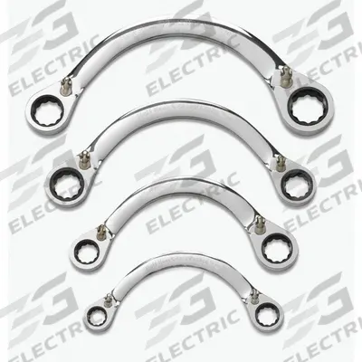 GEARWRENCH Box End Wrench Set: Alloy Steel, Chrome, 4 Tools, 0° Head Offset Angle - SAE, Double End, 12-Point, Ratcheting Box End Wrench Sets