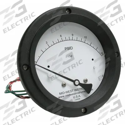 MIDWEST INSTRUMENT Differential Pressure Gauge & Switch: Back, 1/4 in NPT Female, 120 - Medium & High Operating Pressure Differential Gauges with Switch