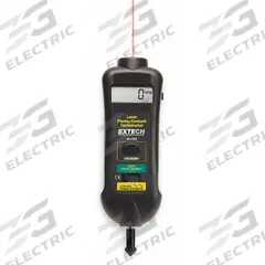 EXTECH Laser Tachometer: +/-0.05% RPM Accuracy, 0.1 RPM, 19,999 RPM Max Contact RPM, Included, NIST (MPN 461995-NIST). Key specifications — Includes: NIST Certificate; Brand: EXTECH; Digital Display Screen Type: LCD; RPM Accuracy: +/-0.05%; RPM Resolution: 0.1 RPM; Calibration Certificate: Included.