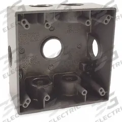 BELL Electrical Box: Aluminum, Square, 2 Gangs, 3/4 in Hub Size, 31 cu in Capacity, Gray (MPN 5346-0). Key specifications — Color: Gray; Brand: BELL.