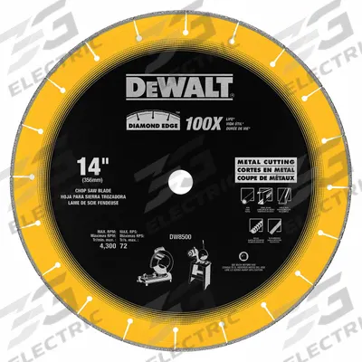 DEWALT Diamond Saw Blade: Ferrous Metals, 14 in Blade Dia., 1 in Arbor Size, Dry - Tile-Cutting Blades