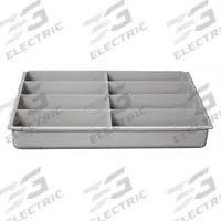 Compartment Drawer Insert: 13 3/8 in x 9 1/4 in x 2 in, 6 25/64 in x 2 13/64 in, 8 Compartments (MPN 229-95-08-IND). Key specifications — Color: Gray; Compartment HxWxD: (8) 6-25/64 in x 2-13/64 in; Removable Dividers: No; Compatible Manufacturer Model Number: 226-95; Brand: DURHAM MFG.