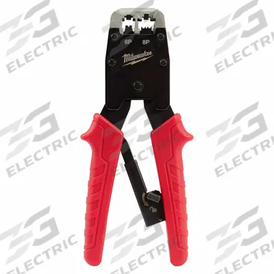 MILWAUKEE Ratchet Crimper: For RJ-11/RJ-45, 10 5/8 in Overall Lg, Knurled Grip - Modular Data Plug Crimpers