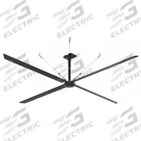 HUNTER INDUSTRIAL Ceiling Fan: 125,819 cfm Airflow, 18 ft Blade Dia, Variable Speeds, 480V AC, ECO (MPN E18-43P-IP-LG). Key specifications — Voltage: 480V AC; Light Kit: No; Series: ECO; Number of Speeds: Variable; Phase: Three; Current: 3 A; Brand: HUNTER INDUSTRIAL.