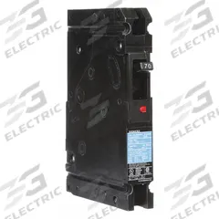 SIEMENS Molded Case Circuit Breaker: 70 A Amps, 22kA at 277V AC, Fixed, Load Side Lug, Any, ED4 (MPN ED41B070). Key specifications — Phase Connection: Any; Instantaneous Trip: Fixed; Terminal Connection: Load Side Lug; Series: ED4; Max. AIR Rating: 22kA at 277V AC.