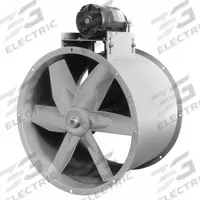 DAYTON Tubeaxial Fan: Emergency Smoke, 30 in Blade, 10,955 cfm @ 0.000 in SP, 115/208-230V AC (MPN 7J366). Key specifications — Brand: DAYTON; Includes Drive Package: Yes; Assembly: Unassembled; Nameplate Voltage: 115/208-230V AC; Mounting Orientation: Horizontal; Hazardous Location Specification: Not Rated; Motor Enclosure: Totally Enclosed Fan Cooled; Motor Type: Capacitor-Start Capacitor-Run.