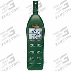 EXTECH Hygro Thermometer Psychrometer: Onboard, Included, 9 in x 2.2 in x 1.7 in, -4°F to 122°F (MPN RH350-NIST). Key specifications — Brand: EXTECH; Calibration Certificate: Included.