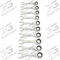 GEARWRENCH Combination Wrench Set: Alloy Steel, Full Polish Chrome, 10 Tools, Std, 12-Point Box End (MPN 86850). Key specifications — attr309581: Full Polish Chrome; attr309580: Alloy Steel; attr309571: No; attr309583: No; attr309587: Yes; attr324931: GEARWRENCH; attr309569: 10 mm to 19 mm.