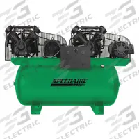 SPEEDAIRE Electric Air Compressor: 10 hp, 2 Stage, Horizontal, 200 gal, 68.2 cfm, 175 psi (MPN 35WC64). Key specifications — attr48430: SPEEDAIRE; attr48445: 60 Hz; attr48448: Tri-voltage Motor; attr48450: 208-230V AC; attr48474: Three; attr48487: Horizontal.