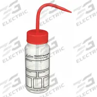 DYNALON Wash Bottle: 250 mL, Write-On, Red, Wide, Std Spout Spout, Colorless, 60 mm Body Dia (MPN 506995-0003). Key specifications — Closure Color: Red; Vented/Nonvented: Vented; Body Color: Colorless; Brand: DYNALON; Imprinting Group: No Imprinting or Write On.