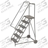 TRI-ARC Wheelbarrow Ladder: 5 ft Platform Ht, Assembled, No Locking Mechanism, Aluminum (MPN WLARTR106244). Key specifications — attr1051219: Gray; attr1051213: TRI-ARC; attr1051229: Double Handrails; attr1085465: None.