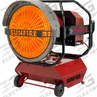 SUNFIRE Portable Radiant Heater: Diesel/Kerosene, 80,000 BtuH Heating Capacity Output (MPN SF80). Key specifications — Brand: SUNFIRE; Overall Dimensions - H x W x D: 33-3/4 in x 28-1/2 in x 32 in.