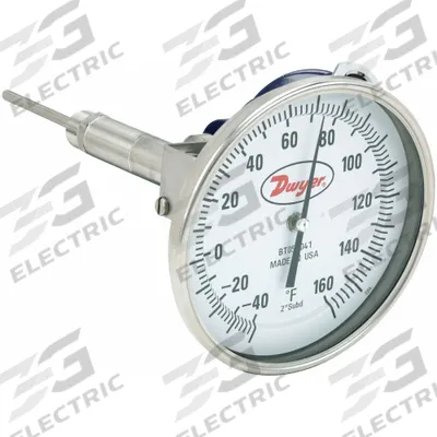 Dwyer Dial Thermometer With Process Output: -40°F to 160°F, +/- 1% Accuracy, 4 in Stem Lg - Thread-Mount Transmitting Dial Thermometers