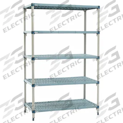 METRO Shelf Plastic Industrial Shelving (5): 18 in x 24 in, 74 in Overall Ht - Quick-Adjust Antimicrobial Stationary Plastic Shelving