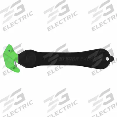 KLEVER Safety Cutter: 7 in Overall Lg, Straight Handle, Plain, Steel, Black/Green - Disposable Single-Hook Safety Cutters