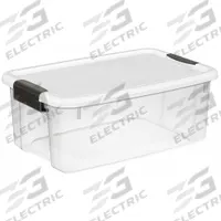 STERILITE Storage Tote: 4.5 gal, 18 1/8 in x 12 1/4 in x 7 in, Clear Body, White Lid, White, Clear (MPN 19849806). Key specifications — attr1188666: Plastic; attr1188675: Clear; attr1188676: White; attr1188687: STERILITE.