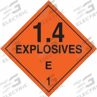 BRADY DOT Container Placard: 1.4 Explosives E 1, 10 3/4 in x 10 3/4 in, 10 3/4 in Label Ht, Placard (MPN 63364). Key specifications — Brand: BRADY; Message: 1.4 Explosives E 1.