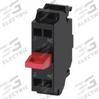 SIEMENS Contact Block: 22 mm Panel Mounting Size, 1NC, Momentary, 3SU1 Series, Spring Terminals (MPN 3SU14002AA103CA0). Key specifications — Color: Black/Red; Switch Action: Momentary; Terminal Connection Type: Spring Terminals; Brand: SIEMENS; Compatible with Series: 3SU1.