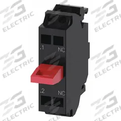 SIEMENS Contact Block: 22 mm Panel Mounting Size, 1NC, Momentary, 3SU1 Series, Spring Terminals (MPN 3SU14002AA103CA0). Key specifications — Color: Black/Red; Switch Action: Momentary; Terminal Connection Type: Spring Terminals; Brand: SIEMENS; Compatible with Series: 3SU1.