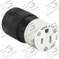 BRYANT Straight Blade Connector: 5-15R, 125V AC, 15 A, 2 Pole, 3 Wire, Black/White (MPN BRY5269NC)