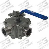 VNE Manual Three-Way Ball Valve: 2 1/2 in, 316 Stainless Steel, T Flow, 600 psi Max. Pressure (CWP) (MPN EG93CCC-62.5-T). Key specifications — Brand: VNE; Inlet Connection Entry: Side; Average Surface Roughness (Ra): 20 micron; Handle: Locking Lever.