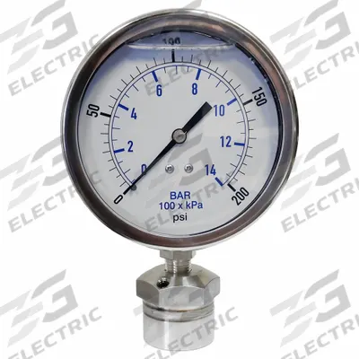 KODIAK CONTROLS Pressure Gauge: 0 psi to 200 psi, KC301, 4 in Dial, 316 Stainless Steel - Dial Pressure Gauges with 316 SS Female-Threaded Mini-Seal