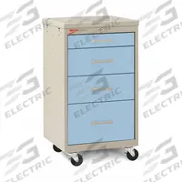 METRO Compact General Medical Supply Cart with Drawers: Polymer/Steel, Taupe, Light Blue, 4 Drawers (MPN MBC1210TL-SB). Key specifications — Material: Steel; Drawer Color: Light Blue; Brand: METRO; Caster/Wheel Configuration: (2) Swivel; Cabinet Color: Taupe.